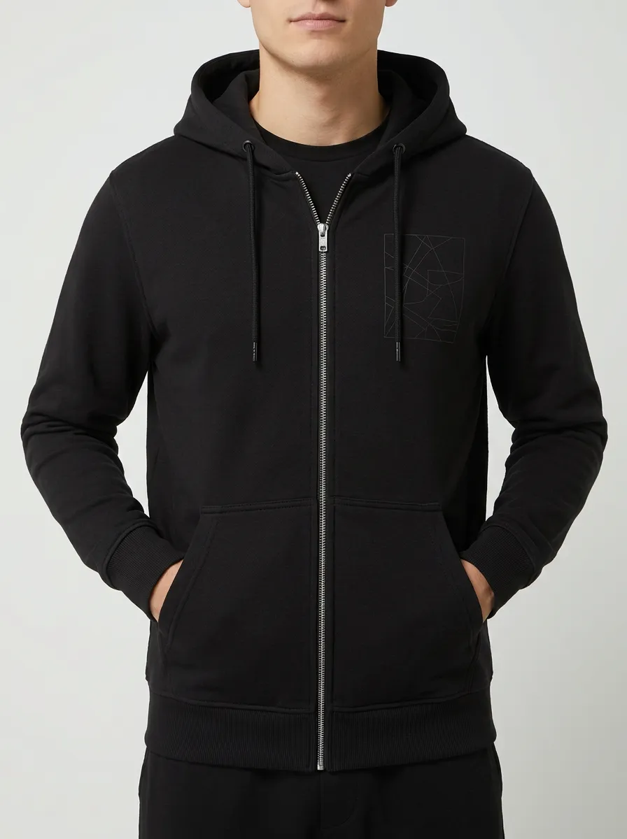 Everyday Zip-Up Geometric Line Art Finish Men's Hoodie