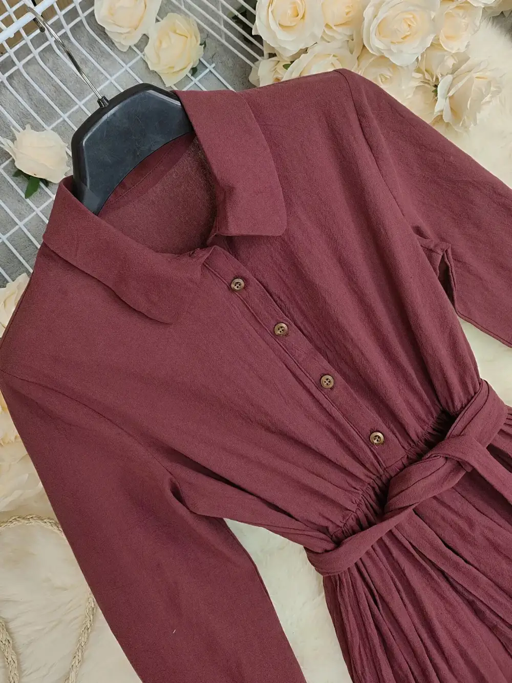 Tie Waist Ruffle Long Sleeve Dress Casual