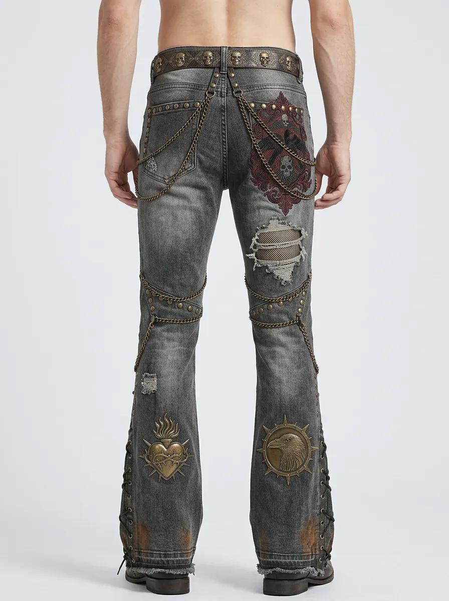Shadow Skull Raven Chain Edit Men's Gothic Pants