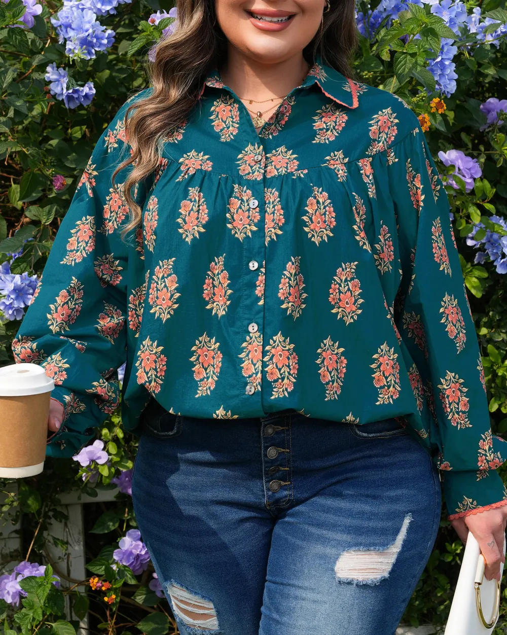 Women's Floral Print Loose Fit Pleated Blouse
