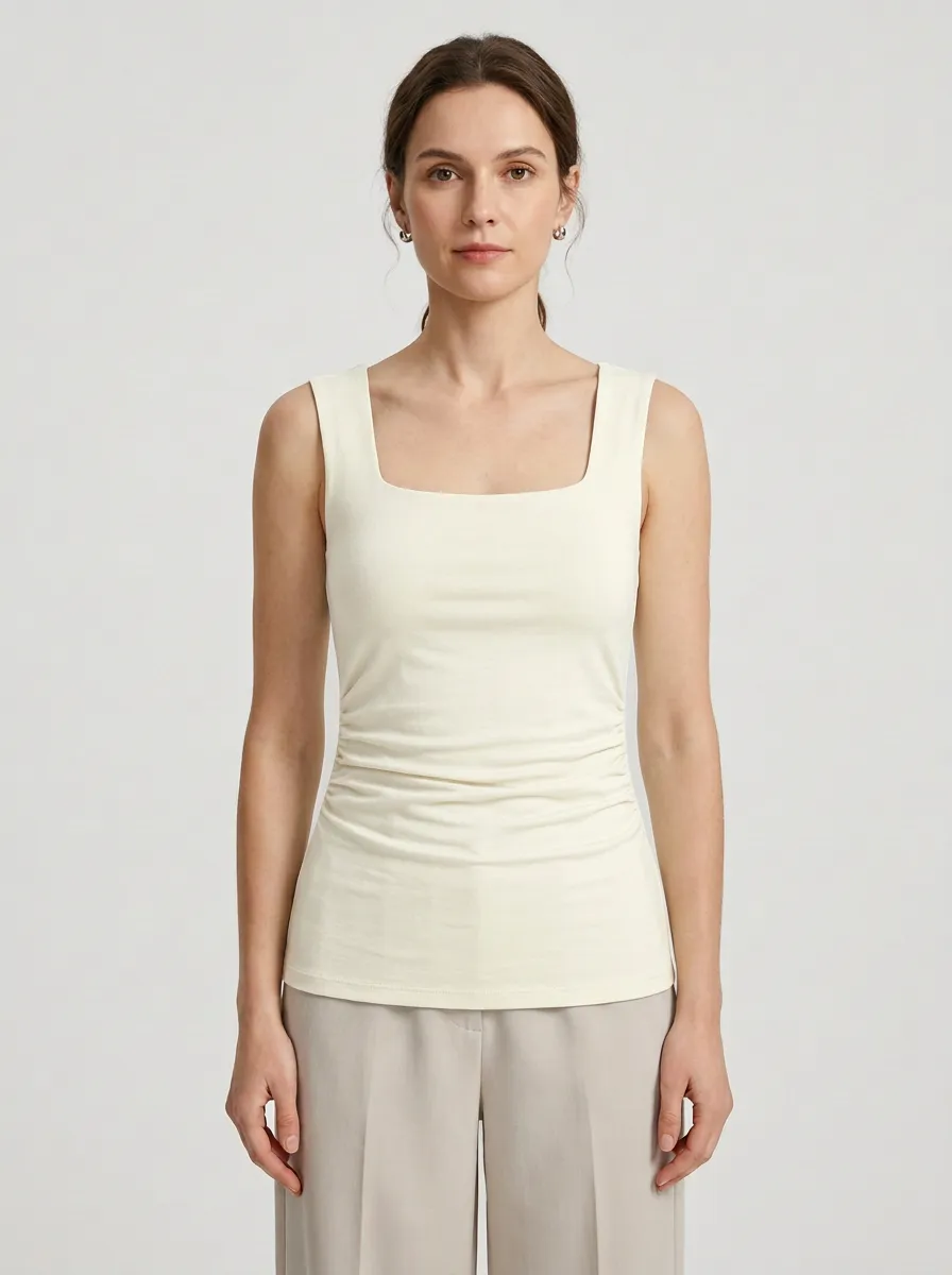Soft-Profile Square-Neck Side-Ruched Ruched Tank Top