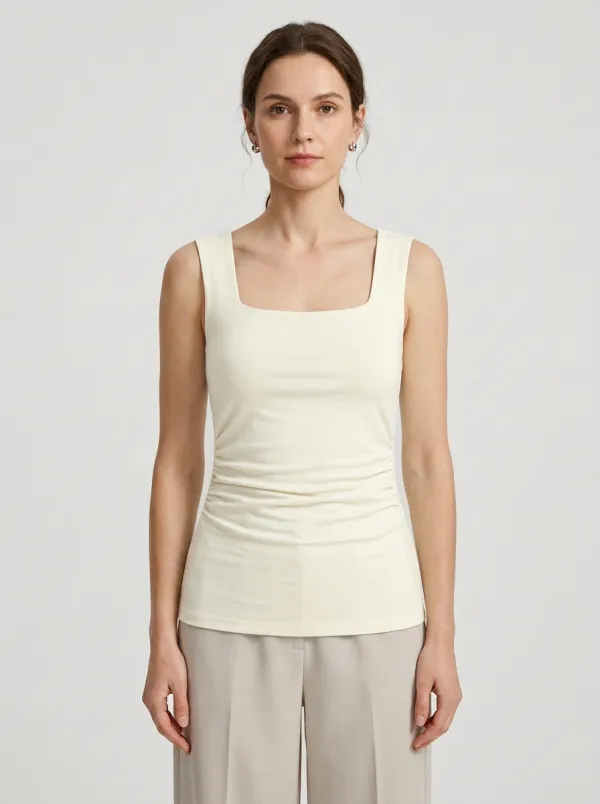 Soft-Profile Square-Neck Side-Ruched Ruched Tank Top