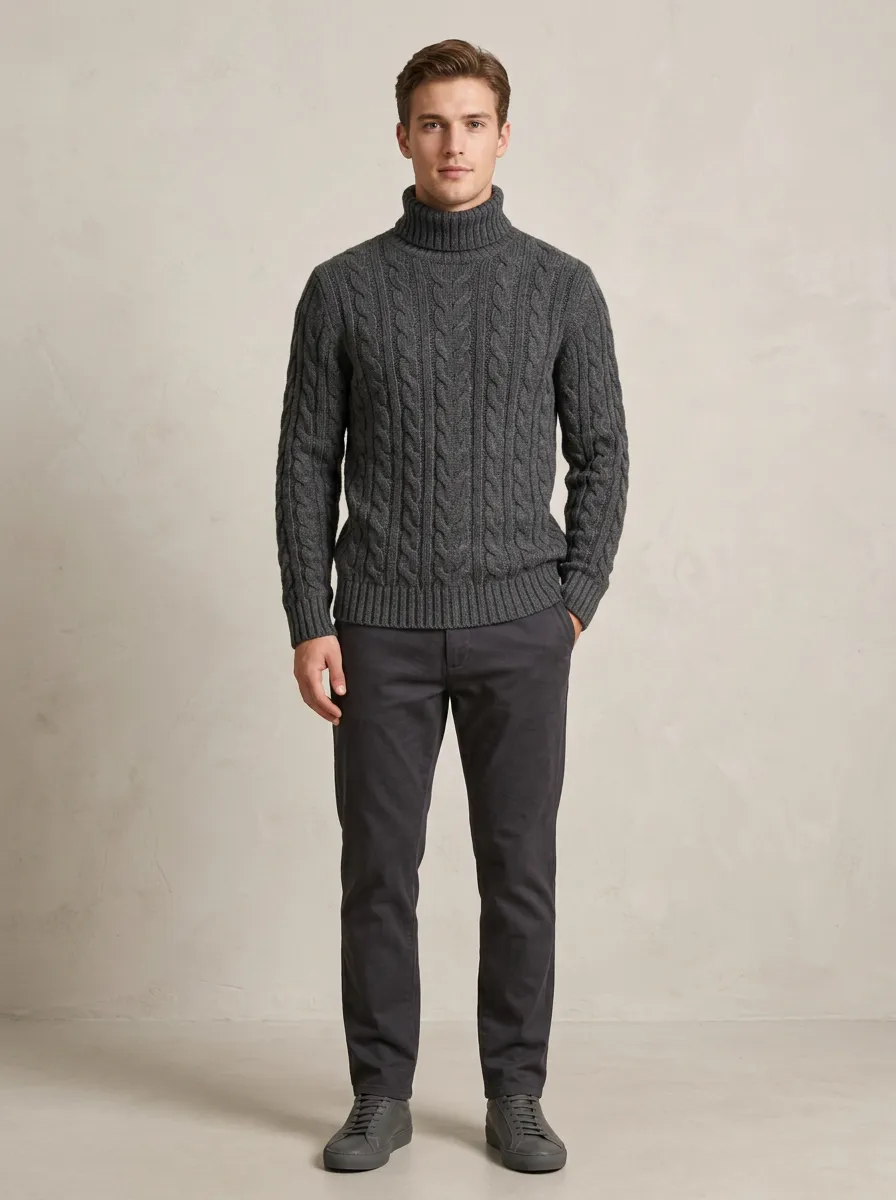 Men's Essential Cable Knit Turtleneck Sweater