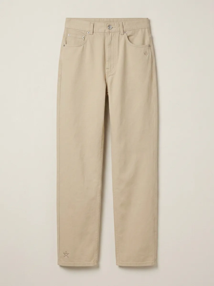 Woen's Minimalist Star Embroidered Mid-Rise Straight Leg Pants