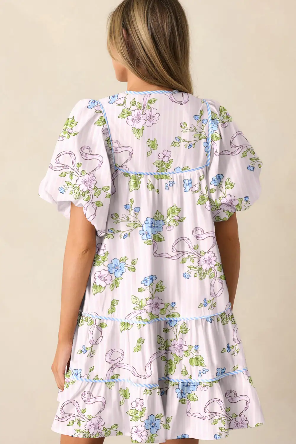 Floral Striped Tie Detail Mini Dress