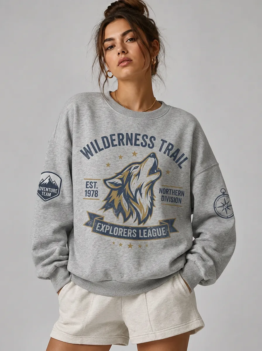 Women's Wilderness Trail Wolf Explorers League Printed sweatshirt