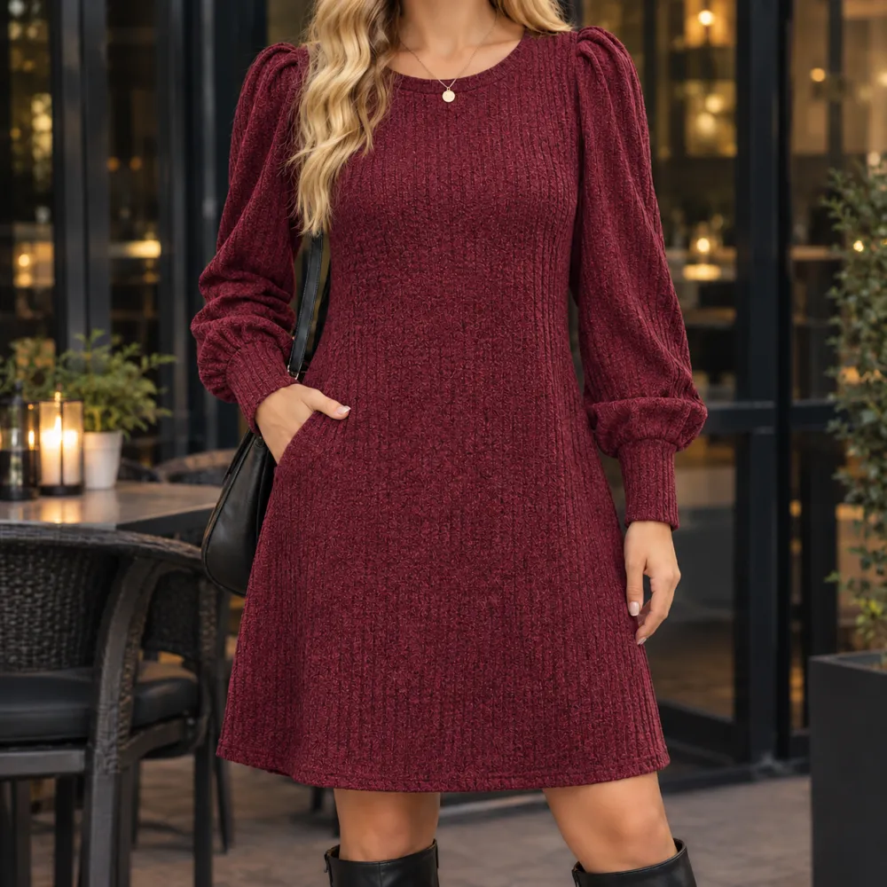 Ribbed A-Line Casual Dress