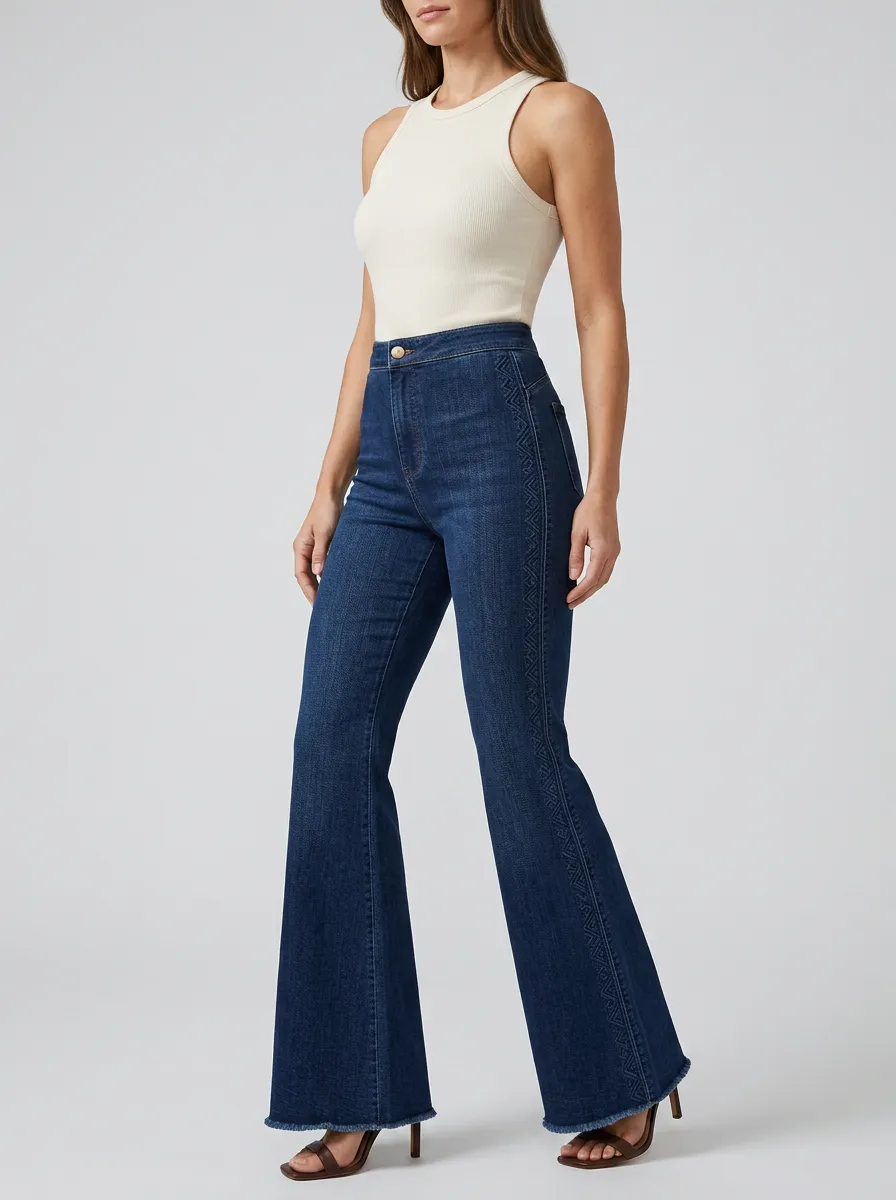 Women's Geometric Side Stripe High Rise Flare Jeans