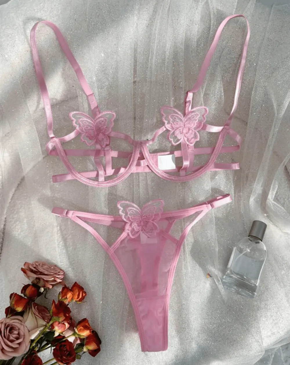Delicate Butterfly Embroidered Lingerie Set