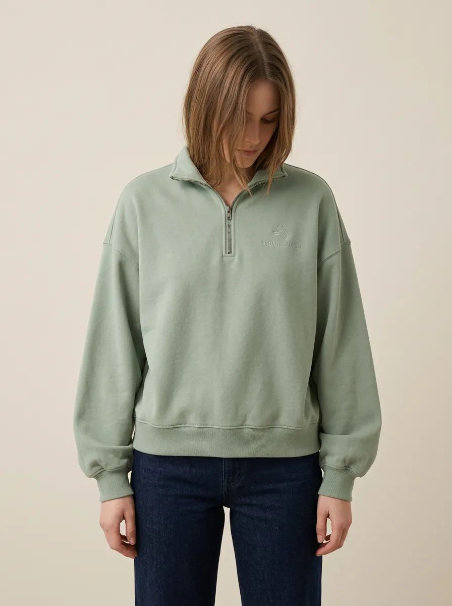 Women's Urban Minimalist Logo Embroidered Quarter Zip Sweatshirt