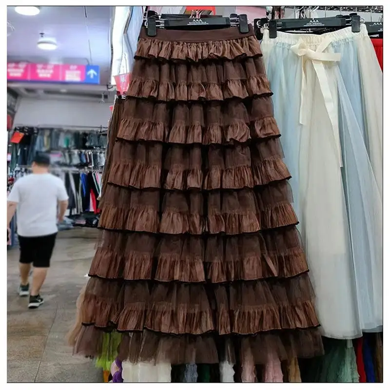 Layered Tulle Puffy Midi Skirt
