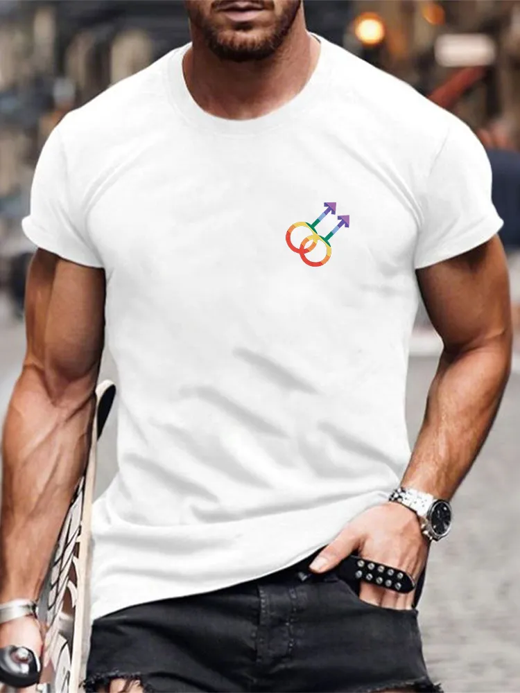 Men's Round-Neck Short-Sleeved T-Shirt With Rainbow-Colored Male Symbol Print