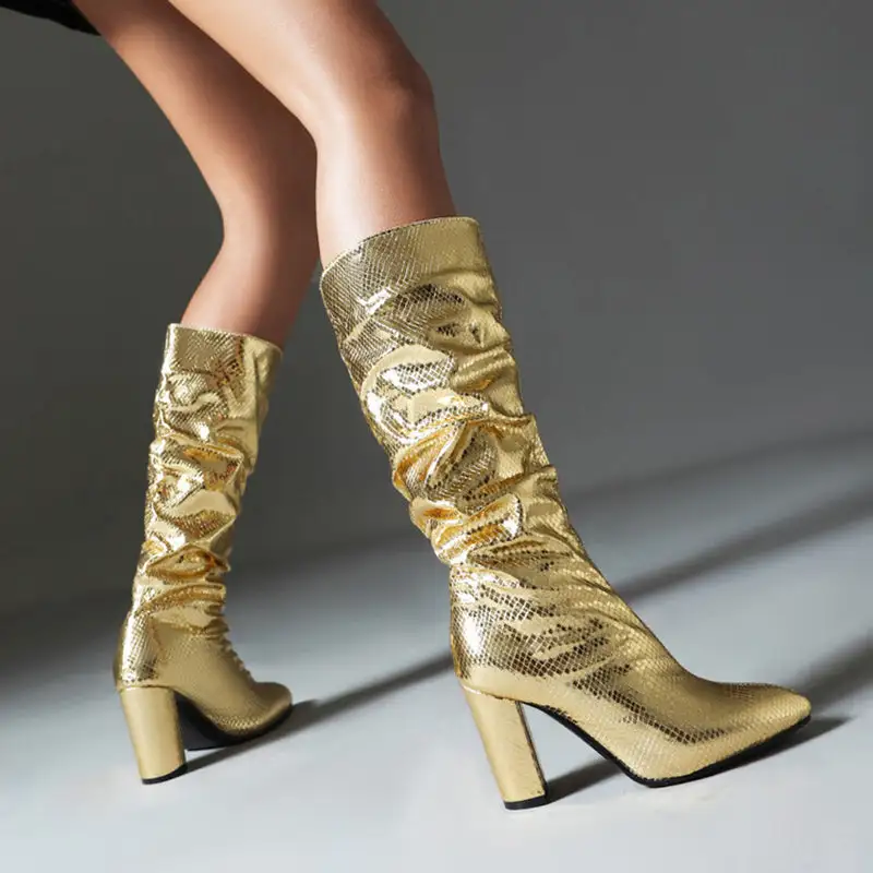 Metallic Under The Knee Go-Go Boots