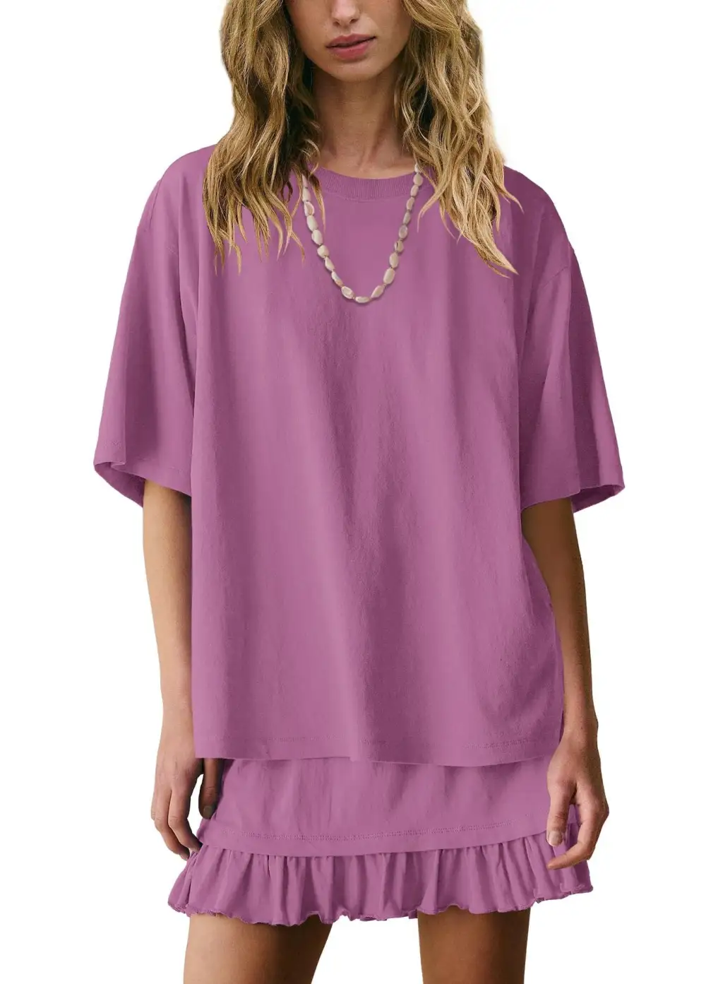 Refined Round Neck Ruffle Trim Coordinated Set