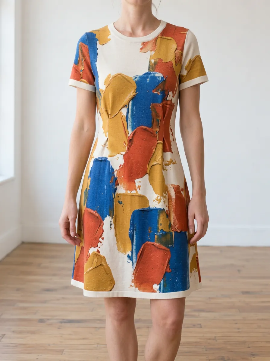 Women's Abstract Art Oil Paint Stroke Printed Dress