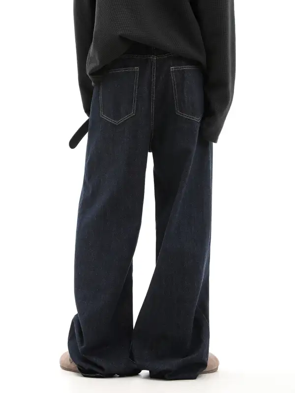 Wide-Leg Washed Denim Pants