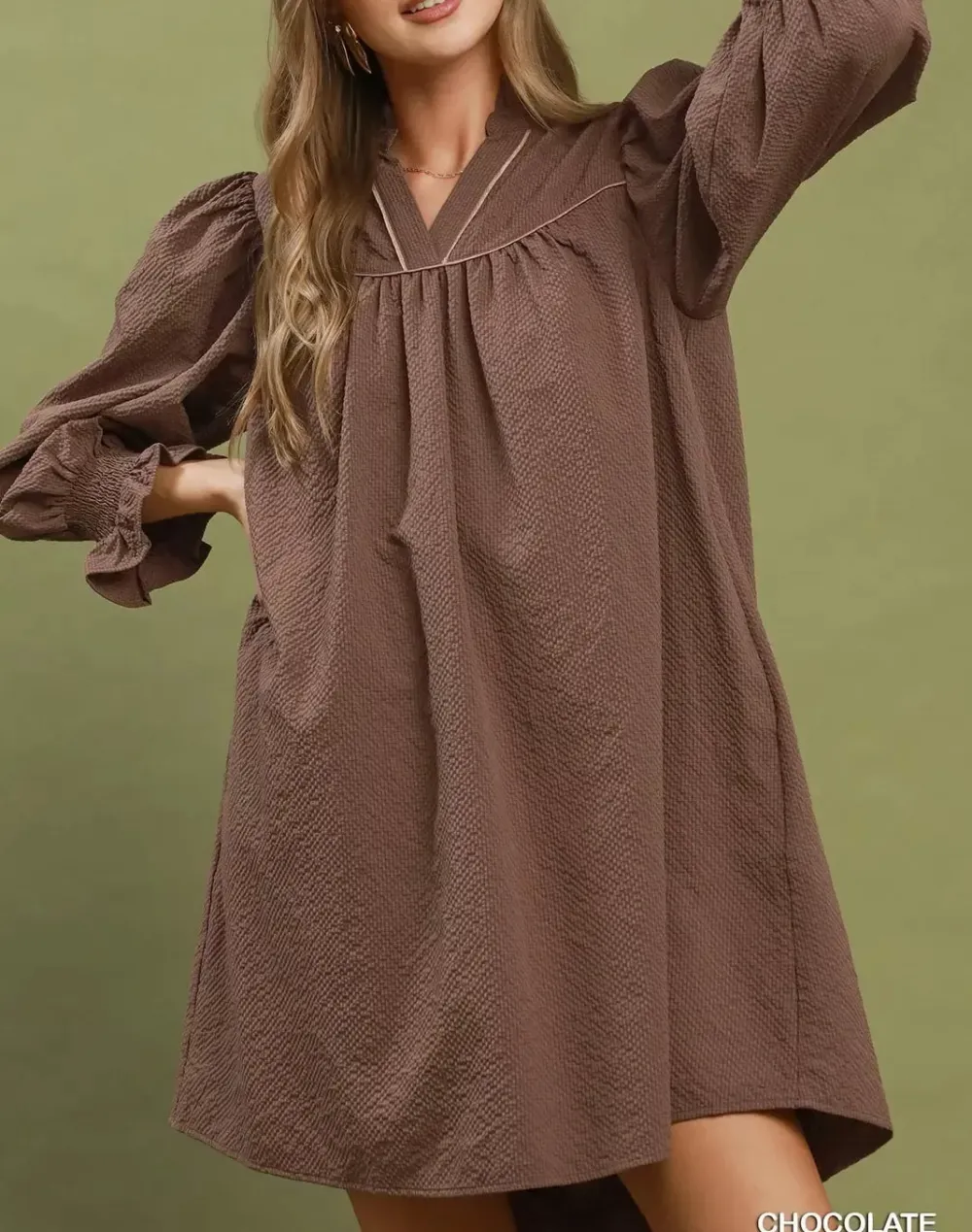Puff Sleeve Pocketed Mini Dress