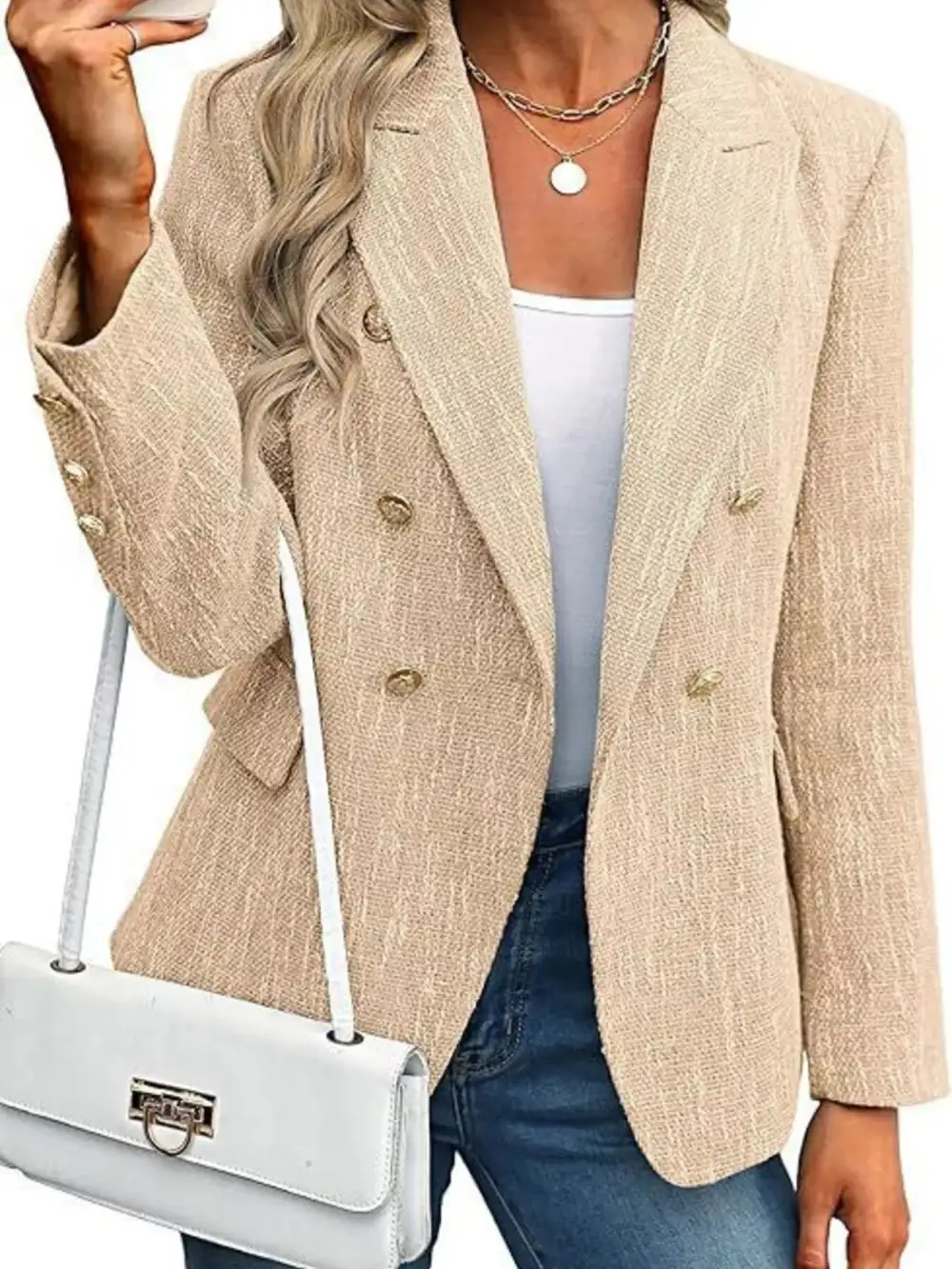 Double Breasted Lapel Collar Blazer