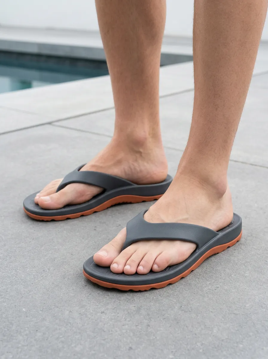 Men's Casual Summer Grey and Orange Printed Flip Flops
