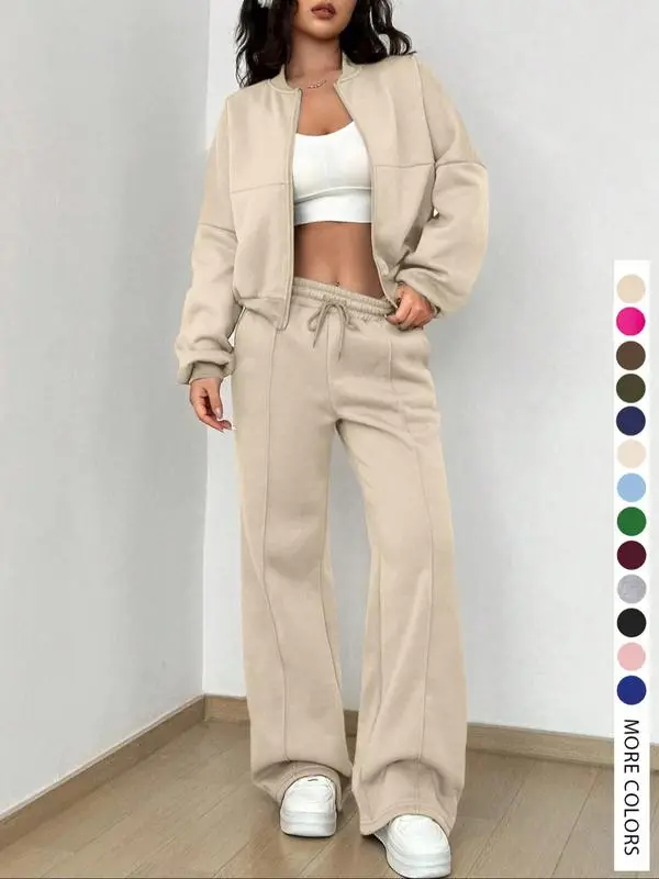 Zip-up Collarless‌ Cardigan Pants Set