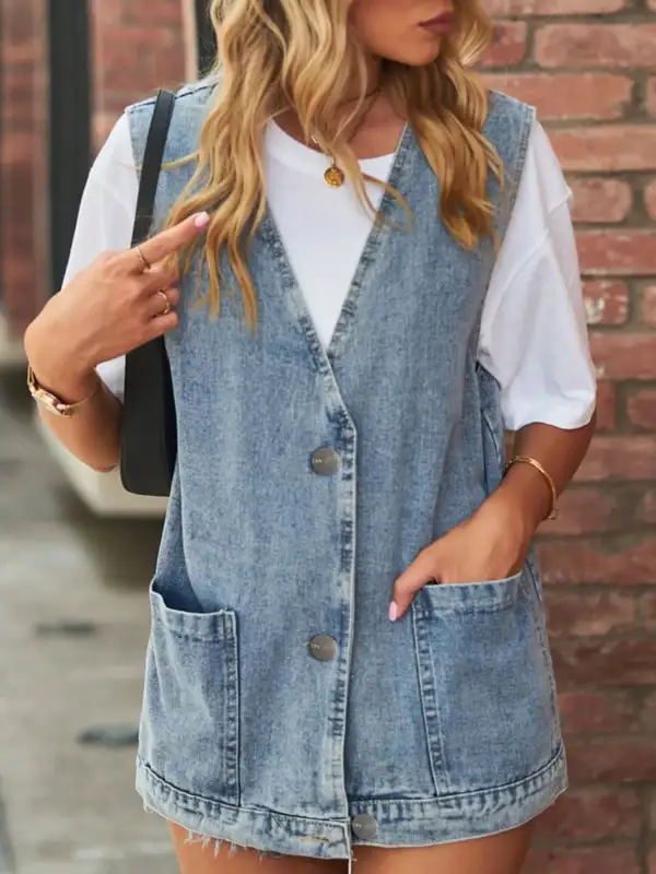 Sleeveless Button-down Jacket Vest