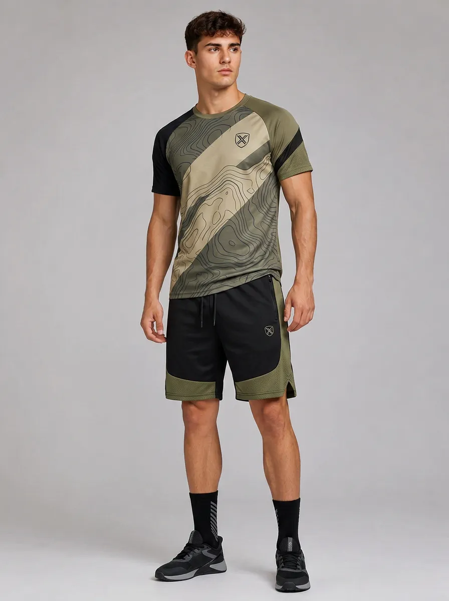 Men's Outdoor Sports Topographic Map Printed Activewear Set