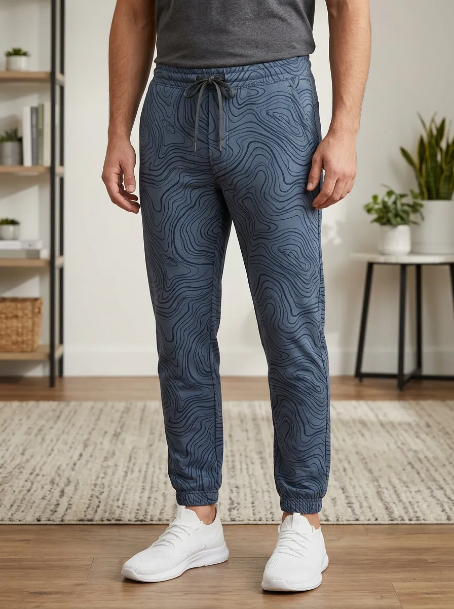 Men's Casual Activewear Topographic Map Printed Jogger Pants