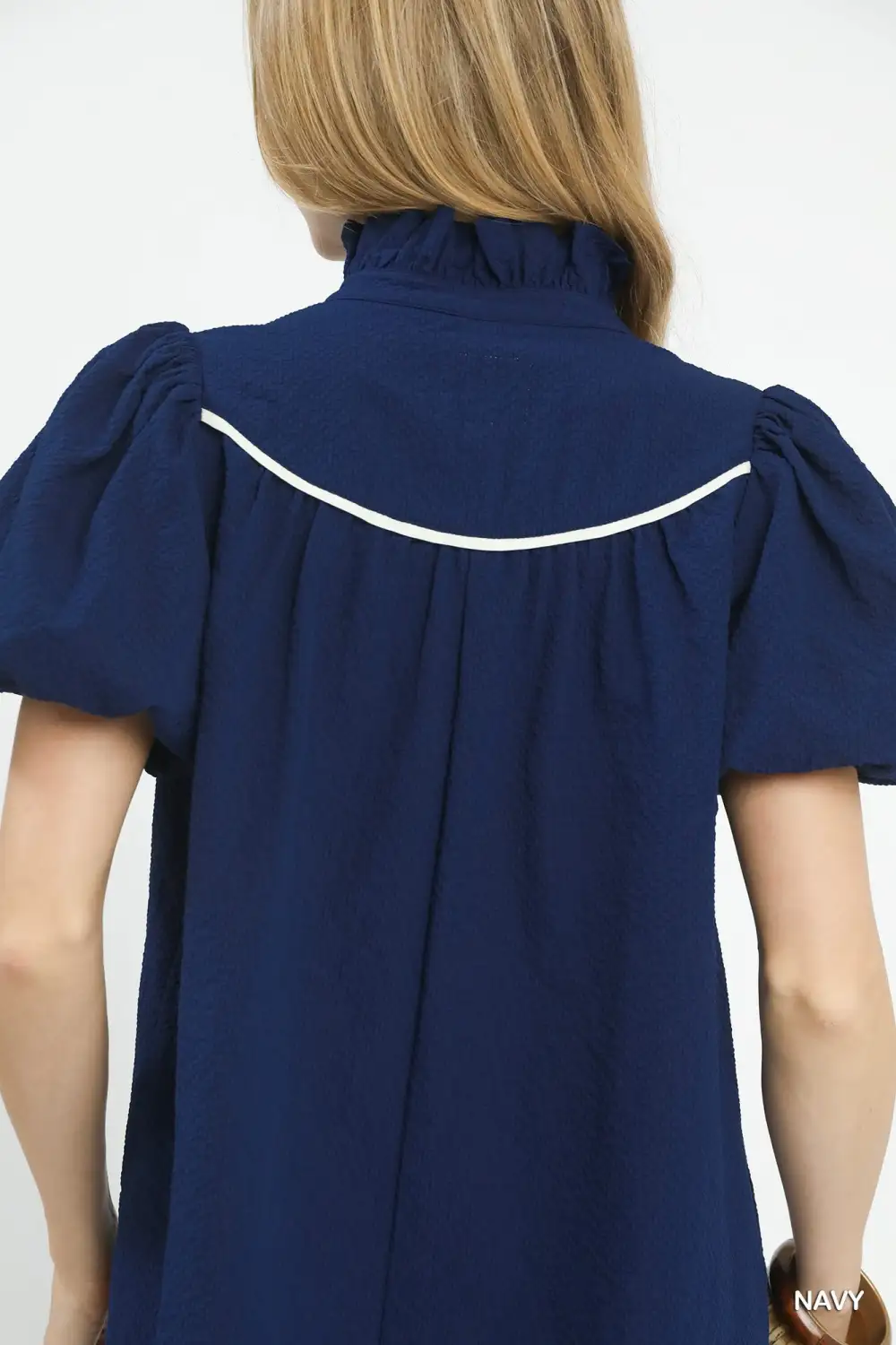 Polyester Textured Puff Sleeve Blouse