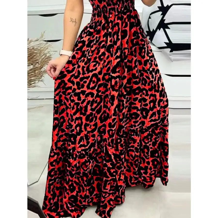 Full Size Leopard Print Spaghetti Strap Maxi Dress Plus Size