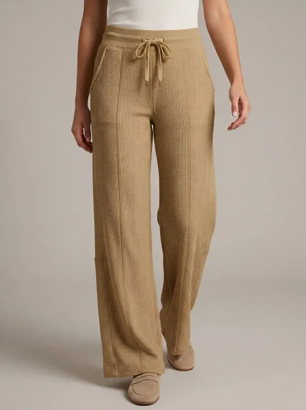 Women's Casual Lounge Waffle Knit Drawstring Wide Leg Pants