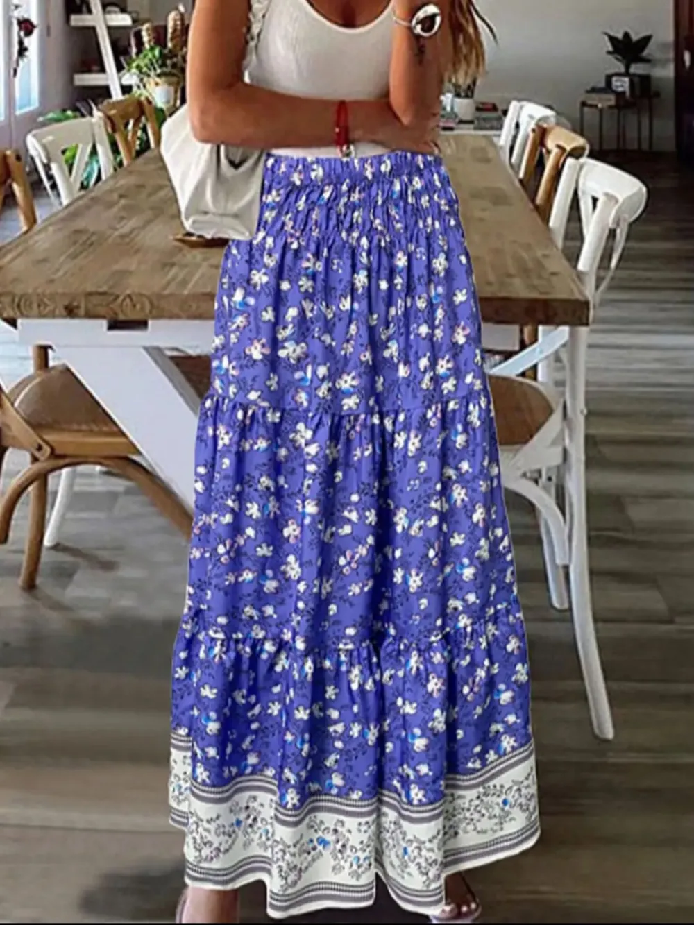 Full Size Tiered Printed Skort