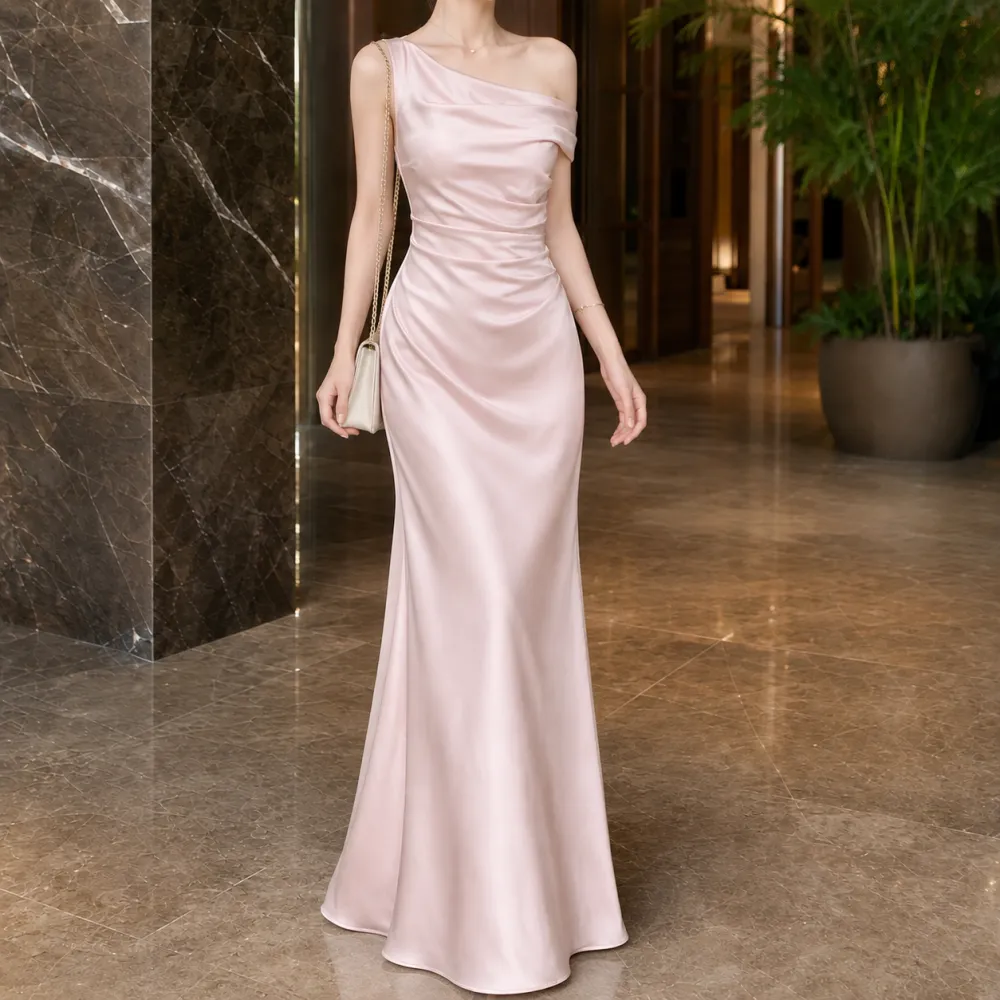 Refined Satin Draped Maxi Dress