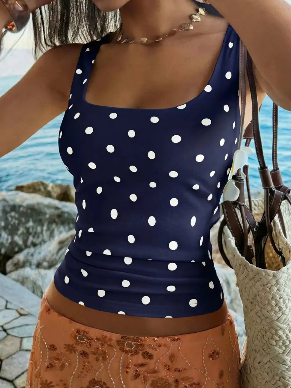 Scoop-Neck Polka-Dot Tank Top