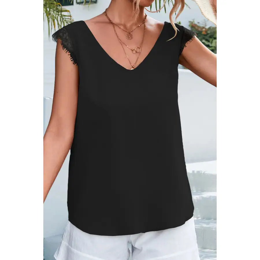 Lace Detail Eyelash Trim V Neck Tank