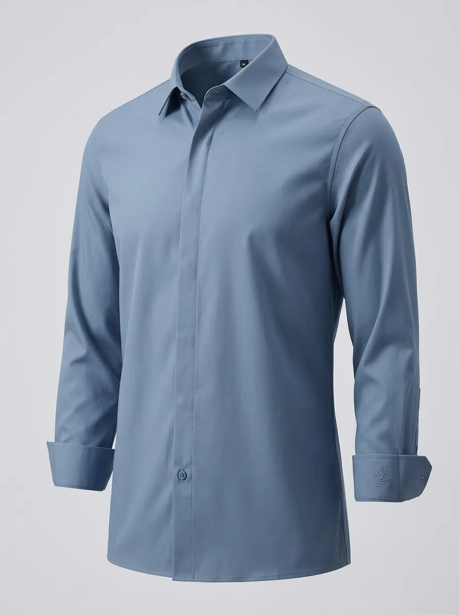 Men's Non-Iron Cotton Leaf Embroidered Long Sleeve Shirt