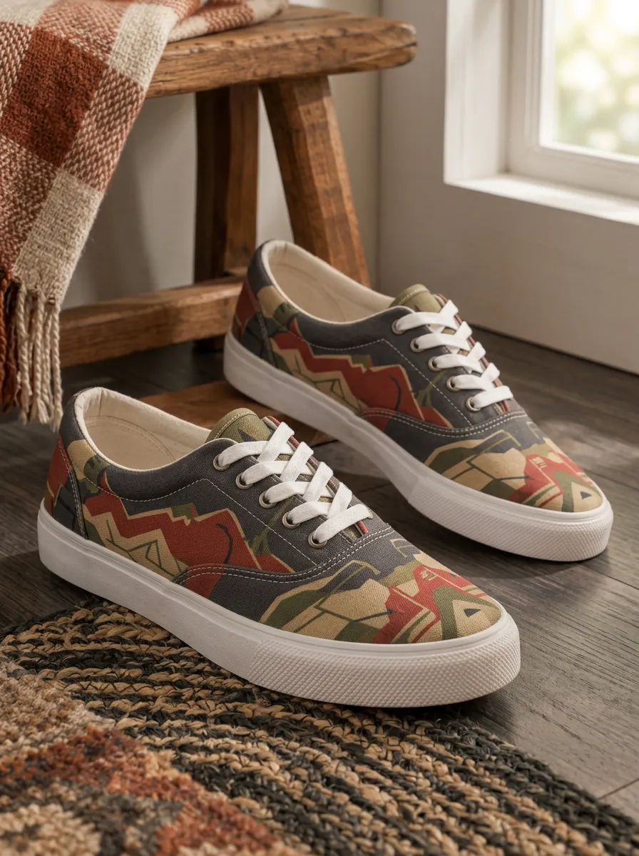 Men's Geometric Mountain Landscape Printed Canvas Shoes