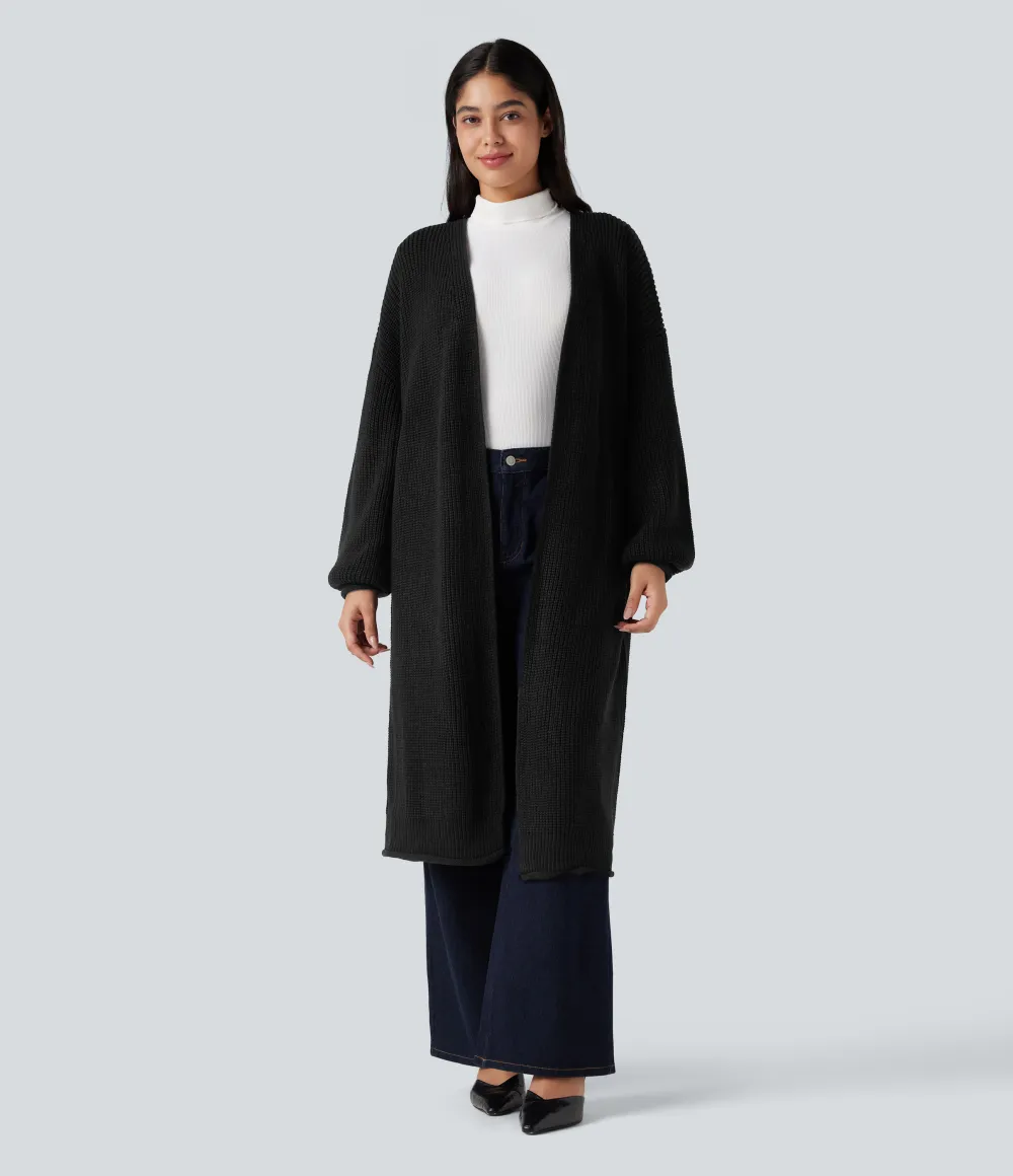 Long Sleeve Open Front Longline Sweater Knit Work Cardigan