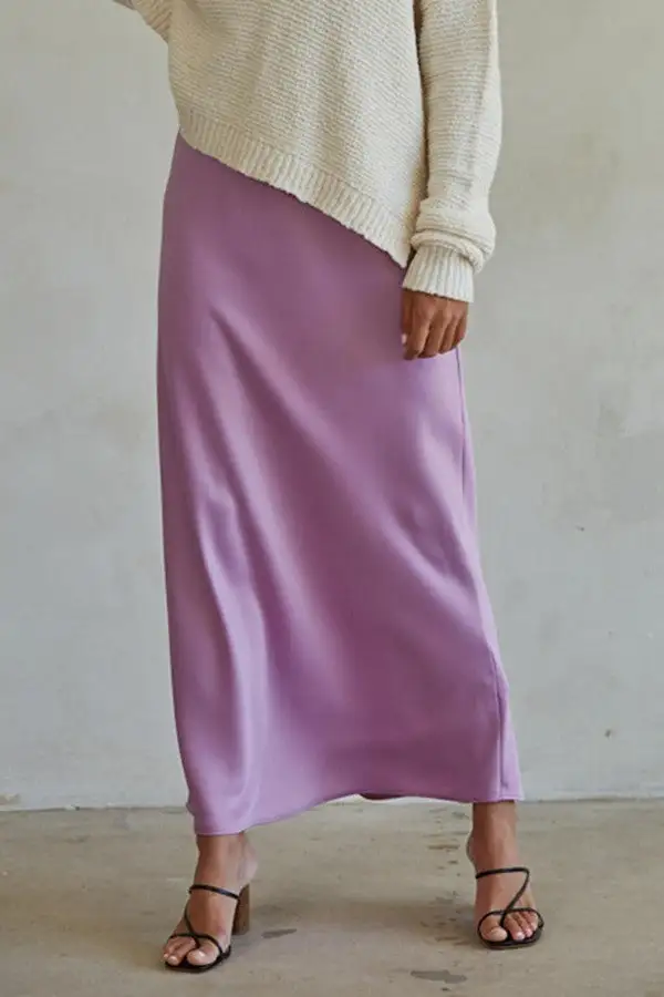 Lavender Satin Bias Cut Midi Skirt