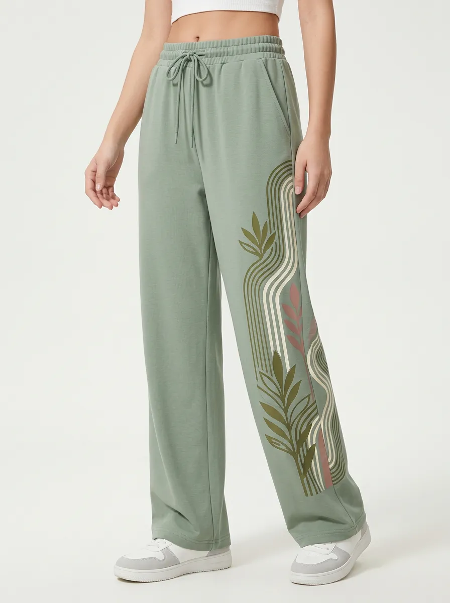 Women's Boho Nature Botanical Wave Graphic Sweatpants