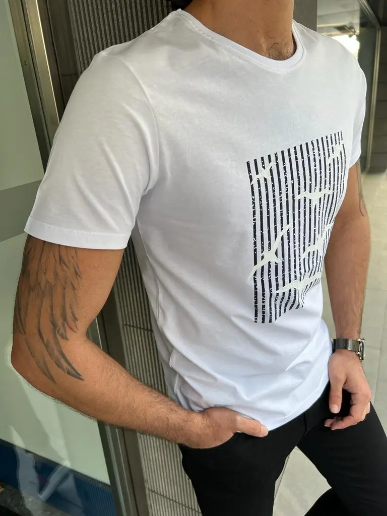 Crew Neck Slim Fit Printed Cotton T-Shirt