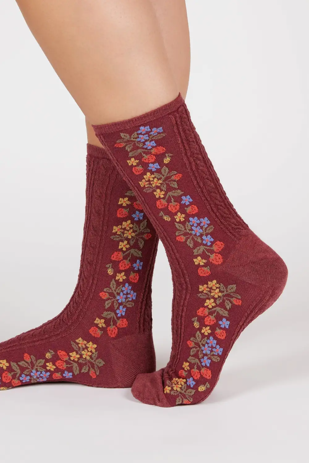 Classic Strawberry Floral Strip Socks