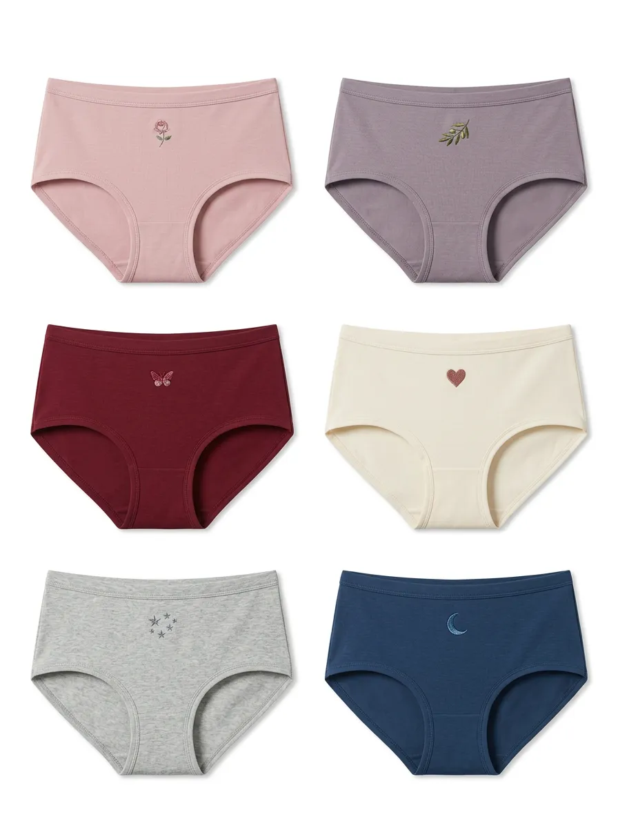 Women's Six-Pair Mixed Motif Embroidered Brief Set