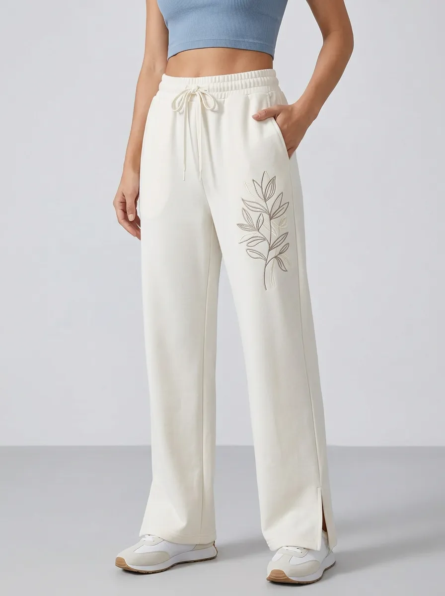 Women's Off-White Side Pockets Wide-Leg Sweatpants