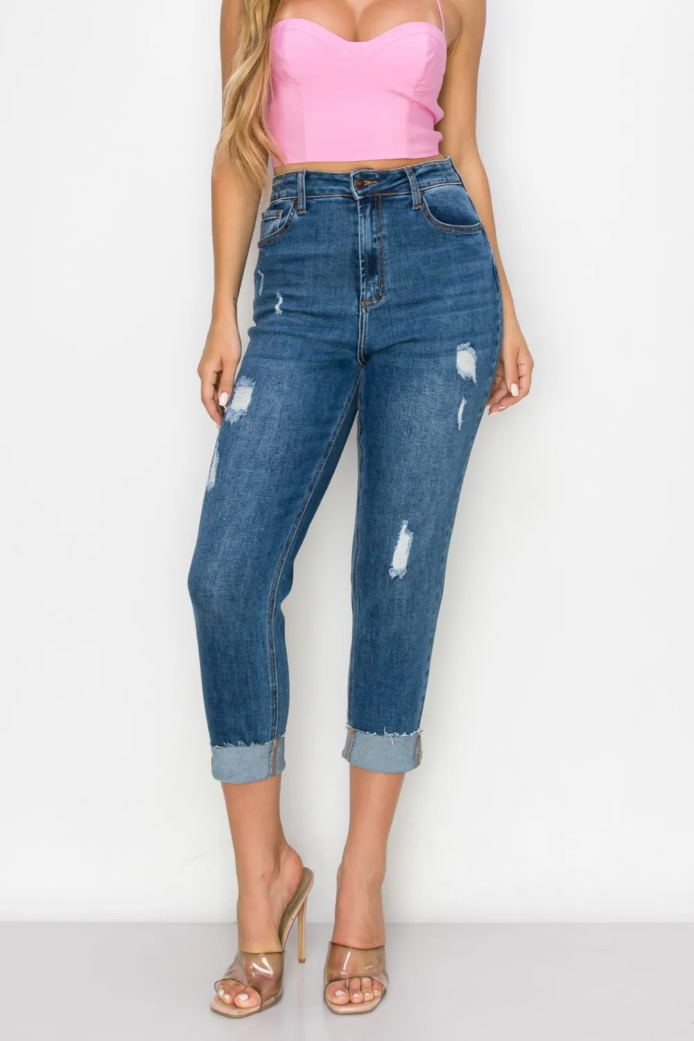 Mom Fit Distressed Pants