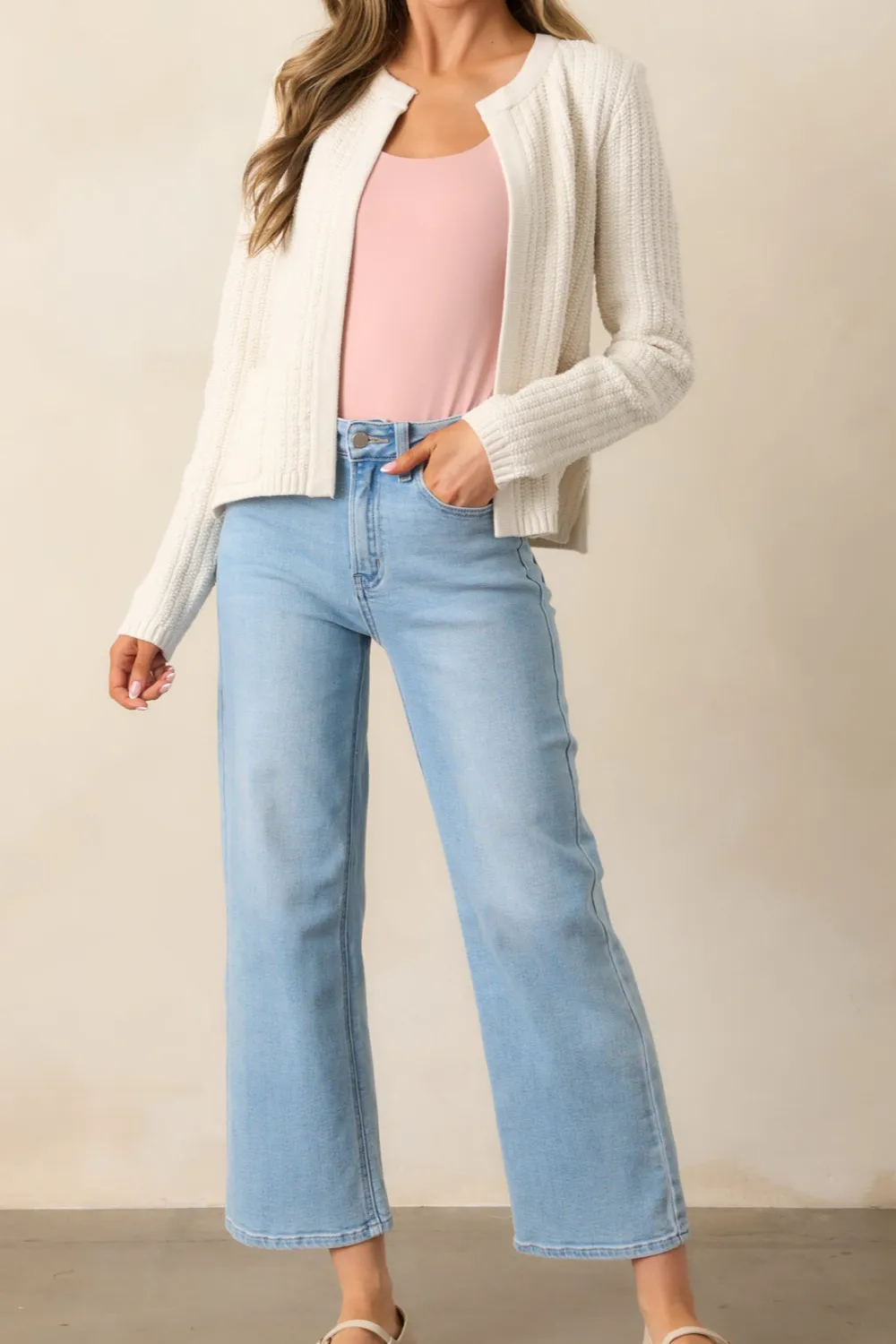 The Clouds Light Wash Cropped Wide Leg Jeans