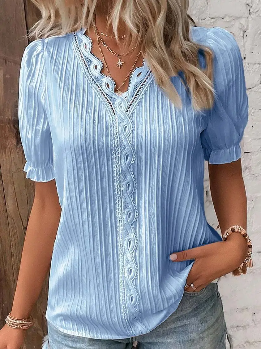 Limited Stock🛒Clearance sale🔥V Neck Plain Lace Elegant Shirt