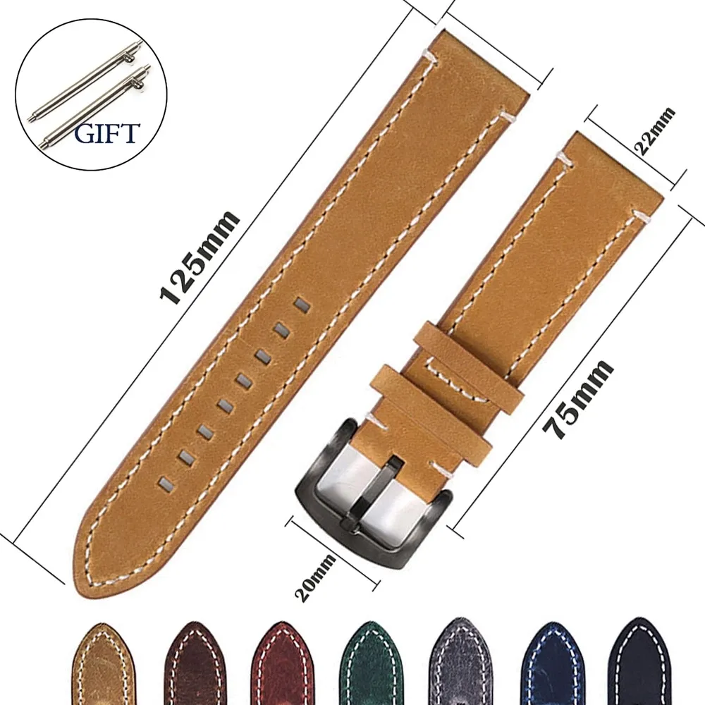Leather Watch Band Replacement Strap with Silver Buckle Multi Colors