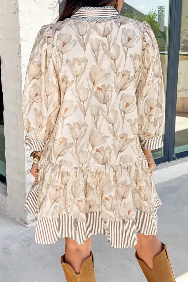 Lightweight Feel Floral Striped Button Front Dress