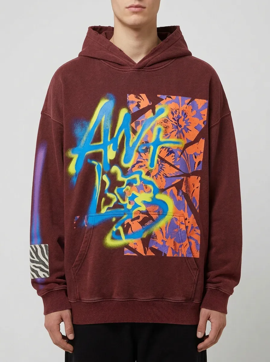 Unisex Streetwear Graffiti Floral Graphic Fusion Hoodie