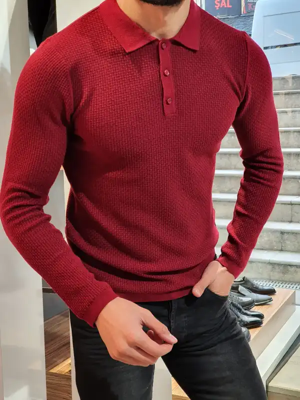 Modern Polo Collar Slim Fit Knit Sweater